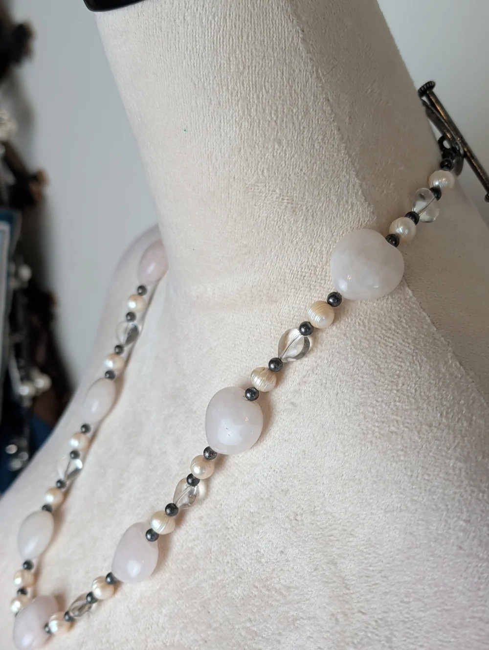 925 Sterling Silver Freshwater Pearl & Natural Gemstone Necklace Artisan
